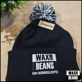 Wax and Beans Beanie Hat (Plain Black Hat with White & Black Bobble)