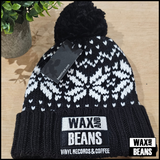 Wax and Beans Beanie Hat (Patterned Hat with Black Bobble)